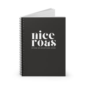 Nice ROAS tag, black spiral notebook - ruled line