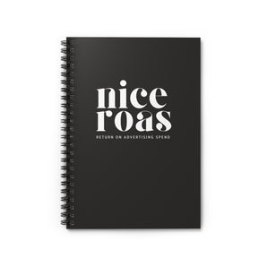 Nice ROAS tag, black spiral notebook - ruled line